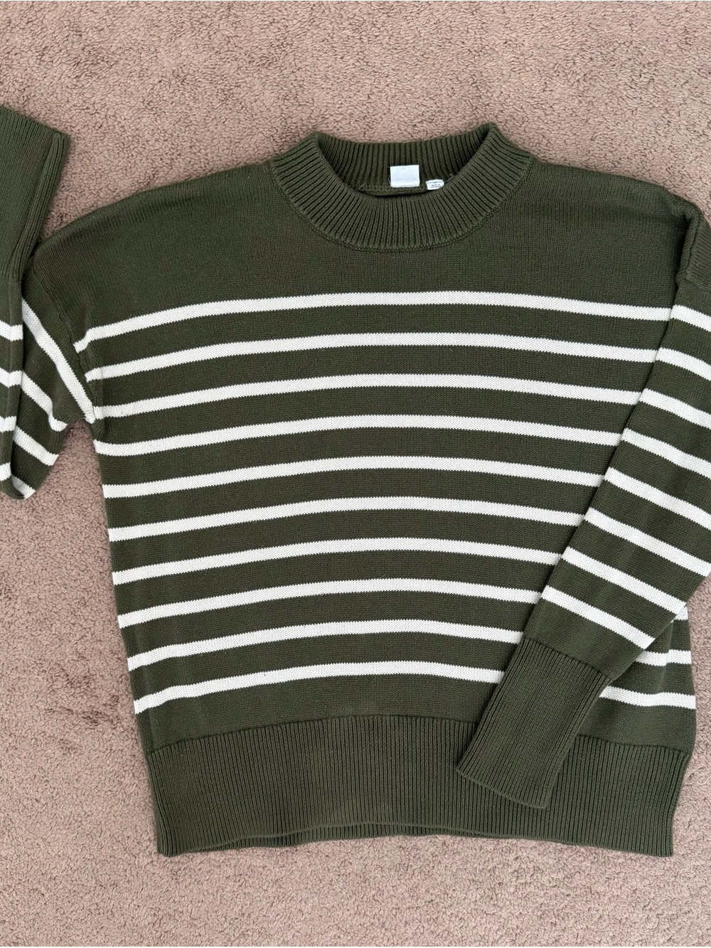 GAP Olive and White Striped Crewneck Drop Shoulder Sweater -Women’s Size Medium